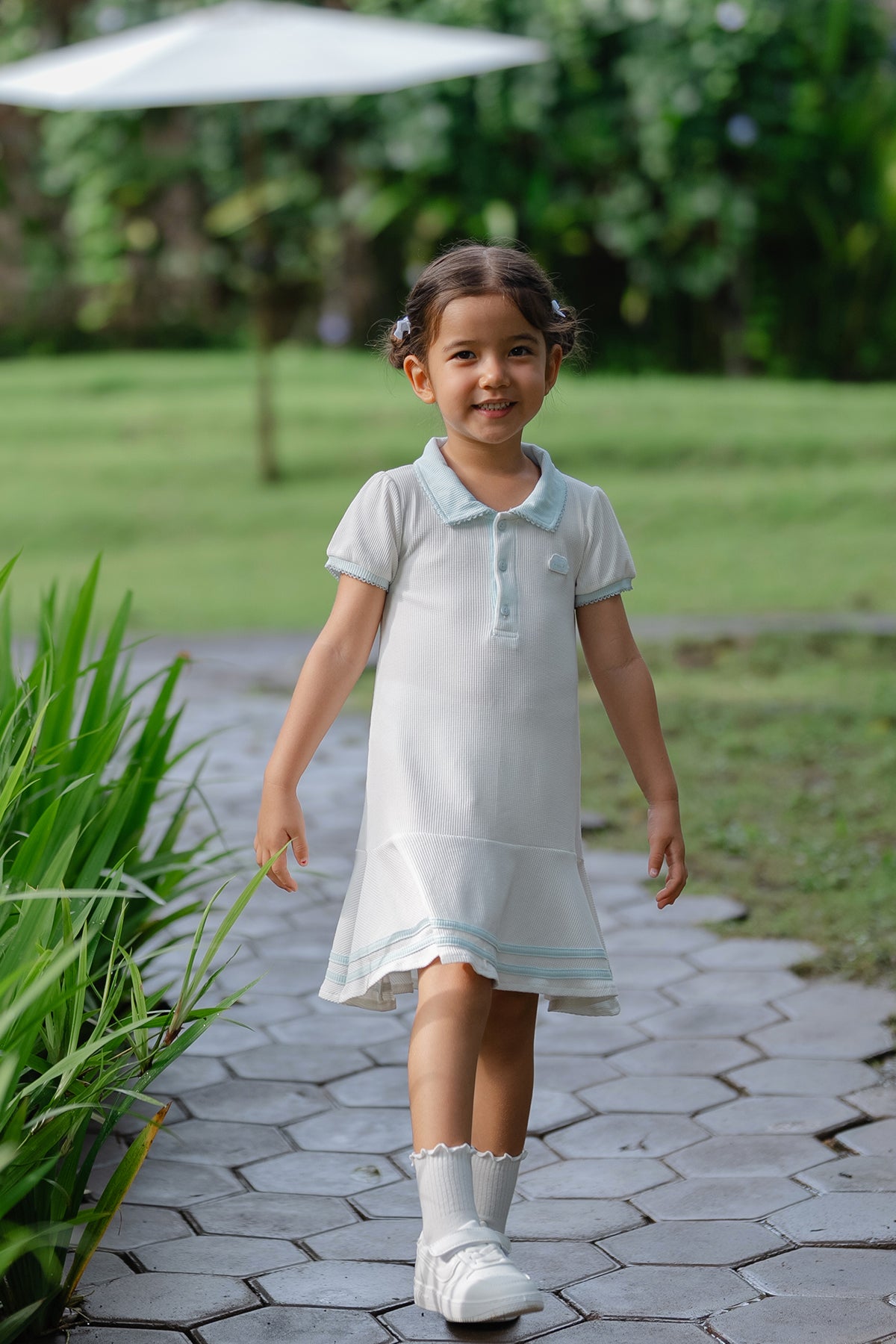 Girl Polo Dress in White