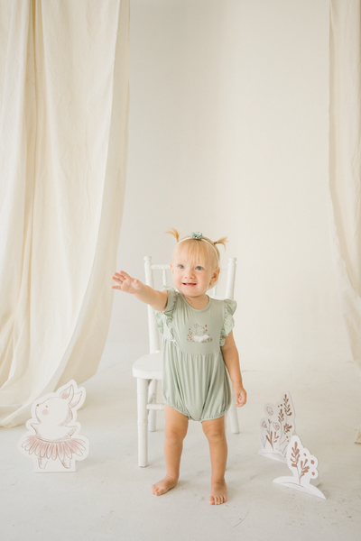 Loella Ballerina Ruffle Romper in Sage