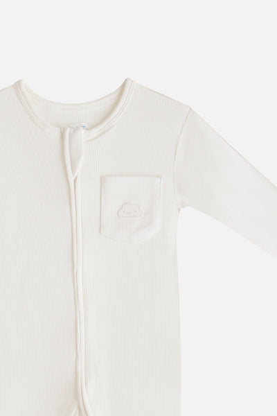 Unisex Soft Rib Sleepsuit in White